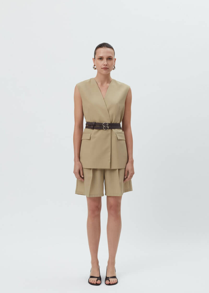 Alternative view of Longline Wool Vest with Two Belts