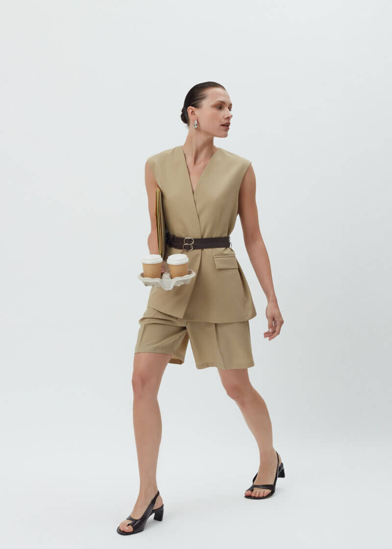 Longline Wool Vest with Two Belts